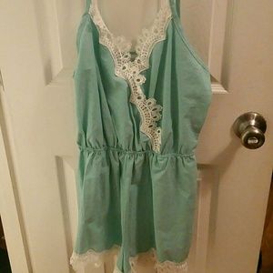 Teal and lace romper